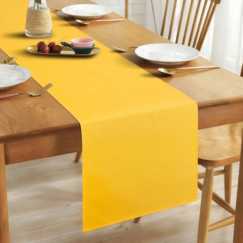 Alaoo Tischläufer, Tischläufer rutschfest Hitzebeständig, Gelb,40x180cm | Tischläufer Wasserdichter, Tischläufer Modern Leinenoptik Abwaschbar für Esszimmer Party Feiertag Dekoration