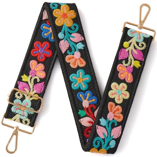 CHUQING Taschengurte zum Wechseln Taschenriemen Gurt für Umhängetasche Bunt | Taschengurt Verstellbarer Schulterriemen für Tasche mit besticktem Blumenmuster,komfortabel für Alltag, Arbeit,Einkaufen