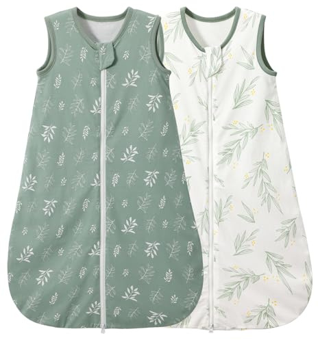 Duomiaomiao Baby sovsäck sommar 1,0 tog-100 % bomull 2-pack sommarsovsäck höst babysovsäck 100 cm för flickor pojkar nyfödda 18–36 månader (gröna blad)