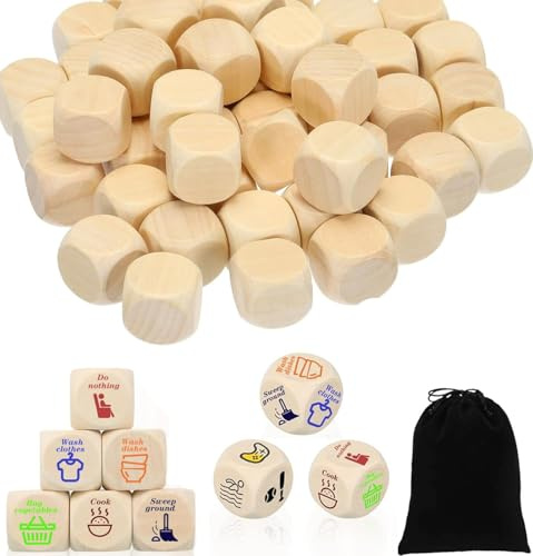 50 Pezzi Dadi di Legno Vuoti, Dadi da Gioco Dadi Vuoti in Legno Vuoti Cubi Grezzo per Artigianato Props 20 mm per Giochi di Carte da Tavolo Fai da Te