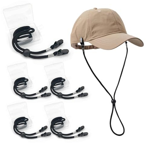 5 Pcs Windproof Hat Strap,40cm Adjustable Hat Chin Cord with Cord Buckle,Removable hat Retainer Clips,Polyester Cap Retainers cap Clip,hat Windy clips for Hiking Boating Climbing Hunting,Black