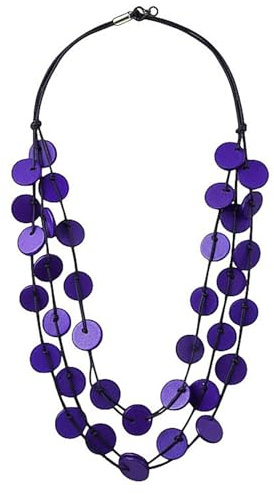 Sanixa Karma NH10355787 Statement Halskette Holz vers. Farben Damen Textil bunt Kette 55 cm Schmuck für Frauen Damenhalskette Statementkette modern Holzkette (Violett)