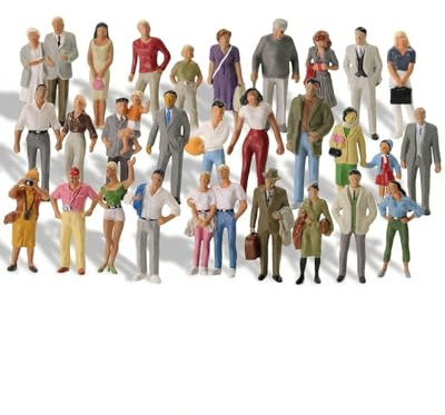 CATZUM Set de 50 Figuras en Miniatura para Modelismo Ferroviario, Escala 1:87, en Varias Poses (Altura 2 cm) (Pintadas a Mano y Multicolor)