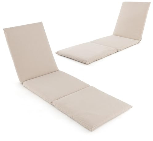COSTWAY 2 Cojines Tumbona 182X59X4,5Cm, Colchonetas Tumbona Exterior Impermeable con Correas de Fijación, Cierre de Gancho y Bucle, Colchón Tumbona Exterior Piscina Playa Terraza Balcón (Blanco,2)