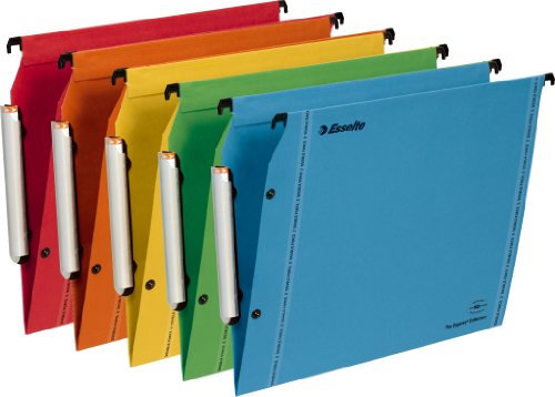 Esselte LGM VisioPlus - Dossiers Suspendus A4 Latéraux, Capacité 100 Feuilles, Fond en V, Entraxe 330 mm, Porte-Étiquette XL Intégré, Lot de 10, Coloris Assortis, 49959