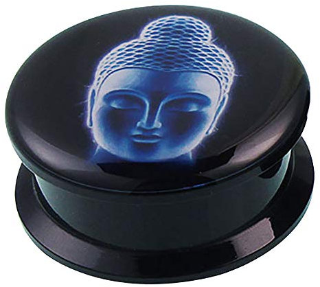 CHICNET Schraub Plug Acryl Buddha Kopf 3D blau Tunnel Expander Piercing Ohrschmuck 14 mm