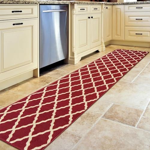 Ottomanson Passatoia con elegante motivo a graticcio, collezione Ottohome, antiscivolo, 57 cm x 210 cm, colore: Rosso