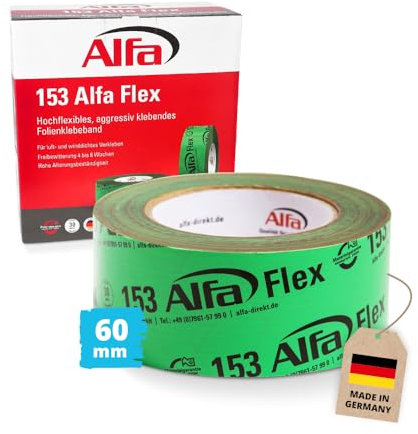 Alfa 1x Flexibles Hochleistungsklebeband 60 mm x 25 m Profi-Qualität Dampfbremsen Dampfsperren Dachfolien Folienklebeband/Systemklebeband