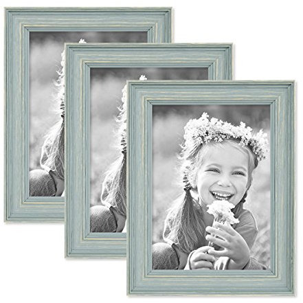 3er Set Bilderrahmen Skandinavischer Landhaus-Stil Petrol/Taubenblau 13x18 cm Massivholz mit Shabby-Chic Note/Fotorahmen/Wechselrahmen