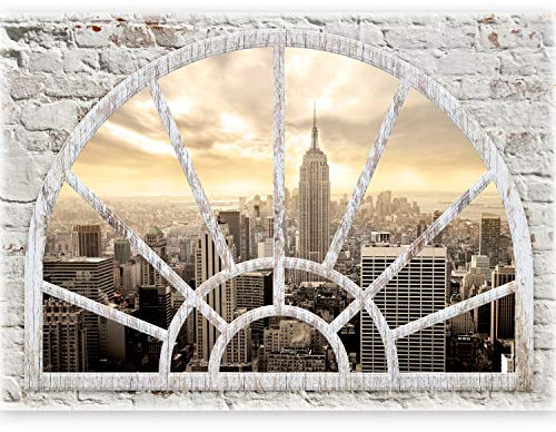 murando ILLUSIONE OTTICA 3D Carta da parati sulla fliselina Carta da parati in TNT Quadri murali Fotomurale Finestra Pietra Citta New York 70x50 cm