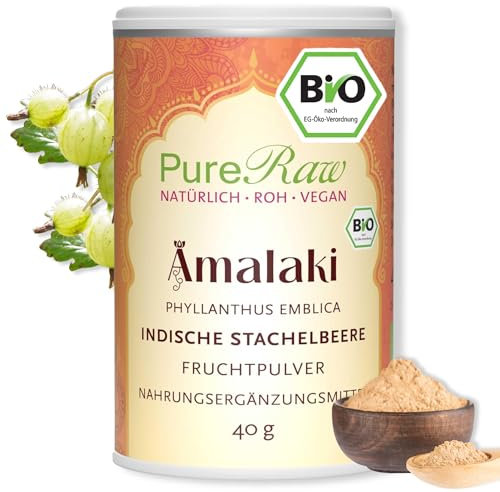 Amla Pulver Bio Amalaki Beere Fruchtpulver (Vegan Ayurvedisch) Indische Stachelbeeren Amla Frucht - Organic Amla Berry Fruit Powder | PureRaw 40g