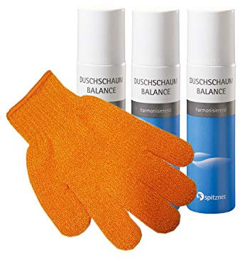 Spitzner Duschschaum Gleichgewicht Sparpaket (3 x 150 ml) mit einem Gratis Massagehandschuh