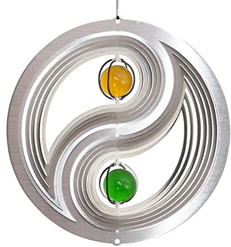 CIM Edelstahl Windspiel - Orbit Yin Yang 200 - Ø 200 mm - durchgefärbte Glaskugeln Ø30mm - inkl. Nylonschnur, Haken und Kugellagerwirbel