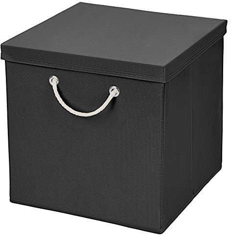 CM3 1 Stück Schwarz Faltbox 30 x 30 x 30 cm Aufbewahrungsbox faltbar mit Kordel und mit Deckel