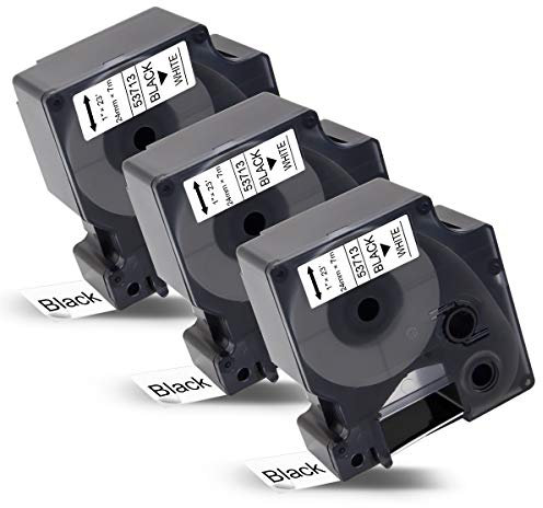 Labelwell 3x Schriftband Kompatibel für Dynmo D1 24mm 53713 S0720930 24mm Schwarz auf Weiß Etikettenband für Dynmo LabelManager 450D 500TS Wireless PnP LabelWriter 450 Duo 1978243 MobileLabeler