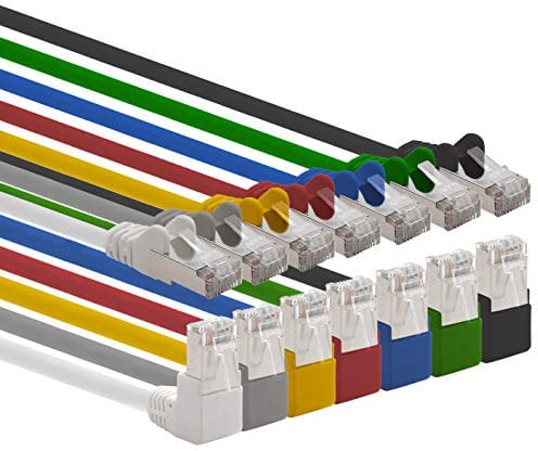 1aTTack.de 366154 Câble réseau Cat.6 angle 90 degrés 1m - 7 couleurs - Câble patch Cat6 (SFTP PIMF) Connecteur Rj 45 1000Mbit/s - 7 x 1m mètre 7 couleurs