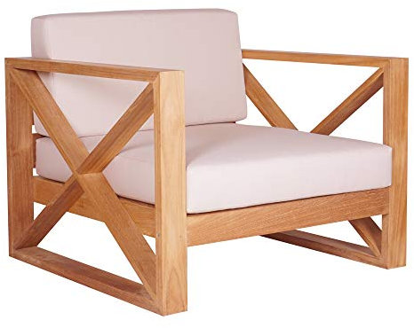 Teako Design Molveno Lounge Sessel mit Armlehnen Teakholz massivholz mit Auflagen Wetterfest robust Gartensessel