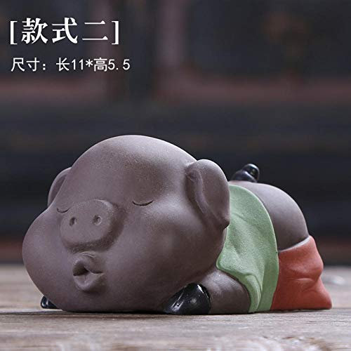 GBCJ Teezeremonie Zubehör Zisha Pig Tea Pet Animal Zodiac Crafts Geschenk Dekoration Teezeremonie Zubehör Farbiger Sand Keramik-Stil Zwei jnkkd707