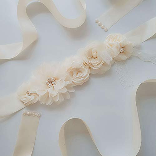 Egurs Fleur Ceinture en Dentelle Rose pour Mariage Nuptiale - Ivoire
