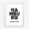 Din A4 Kunstdruck ungerahmt - Hamburg Koordinaten Typographie Stadt City Modern Druck Poster Bild