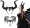 CHALA 2TLG Königin Hörner Kostüm Set Horn Kopfschmuck mit Gothic Spitze Halskette Hexenkostüm Schwarz Kopfbedeckung Teufel Haarschmuck Halloween Damen für Cosplay Maskerade Karneval Fasching