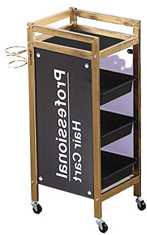 Salon Golden Retro Friseurwagen Rollen Barbier SPA Lager Wagen Färbung Tablett Multifunktional Schönheit Friseur Veranstalter Möbel Haartrocknerhalter mit ausziehbaren Schubladen,B,4 Tier