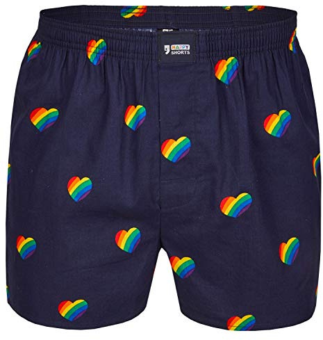 Happy Shorts Herren American Boxer Boxershorts Shorts Webboxer Pride Big Hearts Herzen, Grösse:M - 5-50, Präzise Farbe:Pride Big Hearts