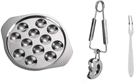 Cabilock Escargot - Juego de comedor con 12 agujeros para caracol Escargot con tenedor y tenedor para ostras de acero inoxidable