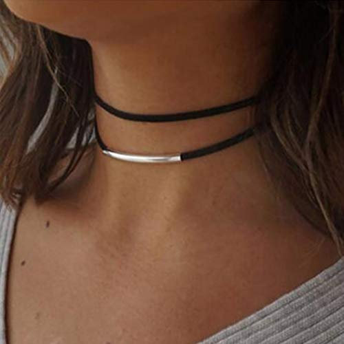 Handcess Punk geschichtet Halskette Silber Bar Choker Black Velvet Halsketten Kette für Frauen und Mädchen