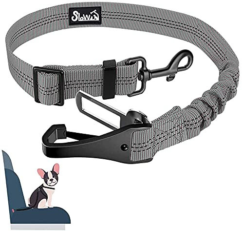 Eyein Hunde Sicherheitsgurt für Auto, Verstellbare Hundegurt fürs Auto mit Elastischer Ruckdämpfung, 3 in 1 reflektierend Hunde Anschnallgurt für alle Hunderassen & Autotypen, 70cm (Grau)