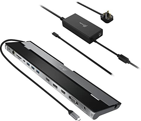 j5create USB C 13-in-1 Triple Display Docking Station with 100W PD Power Supply, Laptop Dock with 4K HDMI, 4K DisplayPort, VGA, USB ports, SD/microSD, Ethernet, for MacBook/Dell/HP/Lenovo (JCD543P)