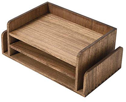 KIRIGEN Wood 3-Tier Office Desktop Document Tray Mail Sorter Organizer Rack -Wooden Document Letter Tray for Folders, Mail, Stationary, Desk Accessories - Dark Brown