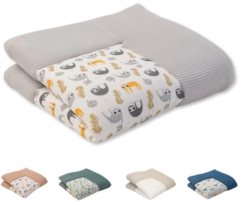ULLENBOOM ® Baby Krabbeldecke 140x140 cm gepolstert - Grau-Faultiere (Made in EU) - XXL Krabbeldecke für Baby mit 100% OEKO TEX Baumwolle, ideal als Babydecke & Spieldecke