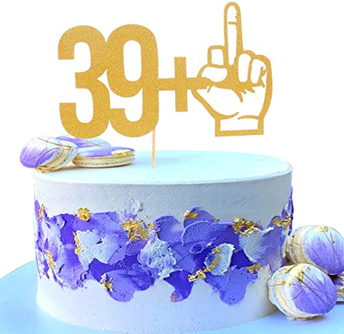 39 + 1 Mittelfinger-Kuchenaufsatz – einseitig Gold Glitzer 39+1 Geburtstag Party Dekoration Supplies, Gold 40. Geburtstag/Hochzeitstag Kuchen Topper, Happy Forty Birthday…