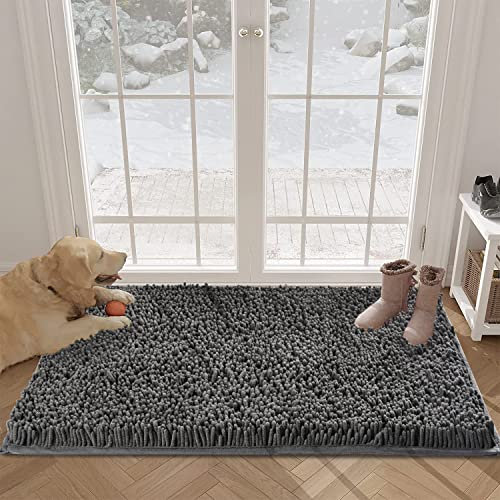 Weiche, wasserabsorbierende Fußmatte aus Chenille, fängt Schlamm und Feuchtigkeit ein, für schlammige Schuhe und Hundepfoten, stark frequentierte Bereiche (76.2x50.8 cm, dunkelgrau)