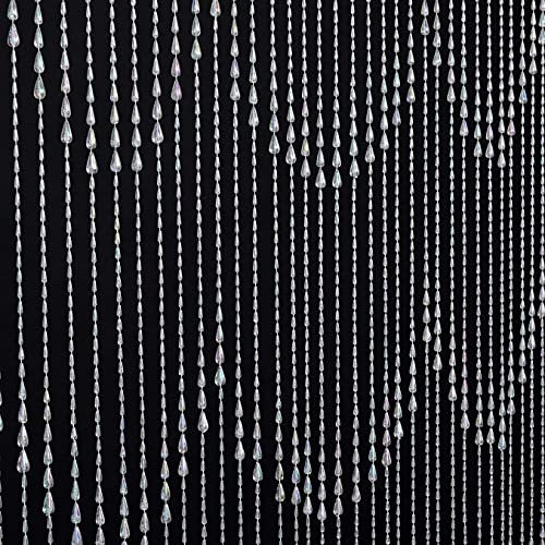 3 FT X 6 FT Raindrops Iridescent Crystal Beaded Curtain Door String Curtain Wall Panel Window Room Divider Blind for Wedding Coffee House Restaurant Parts Home Decoration