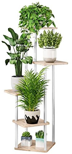 AZERPIAN Support pour plantes d'intérieur à 5 niveaux en métal pour plusieurs plantes, supports de fleurs d'angle pour terrasse, jardin, salon, balcon, chambre à coucher, noir (5 niveaux, blanc)