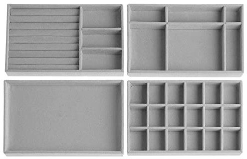 Duscdesp 4 Stuck Schmuckaufbewahrung Schublade, Schmucktablett, SchmuckkäStchen Samt Jewelry Organizer Stapelbar, Schmuck Organizers für Schmuck, Ohrringe, Armband, Ringe Aufbewahrung (Grau)