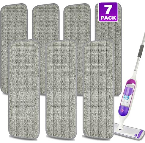 7 Pack Reusable Mop Pads for Spray Mop -MEXERRIS Microfiber Mop Pads Refills Hard Wood Floor Mop Pads Household Replacement Mop Pads Compatible with 13-15 Spray Mop Floor Mops