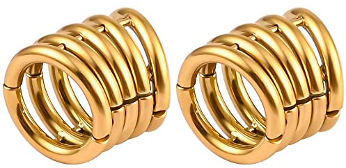 Vankula Ohr Gewichte Flesh Tunnel Weights Hangers 5 Ringe Ohr Lobe Cuff Edelstahl für männer damen Ohrpiercing Gestreckte Schmuck 12mm Gold