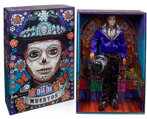 BARBIE Día De Muertos Ken - Sammlerpuppe mit sanftem Satin-Anzug, Schädelmuster, Calavera-Gesichtsbemalung, hochwertige Verpackung, für den Tag der Toten 2023, HJX15