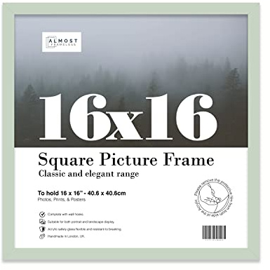 Almost Frameless 16x16 Mint Green Picture Frame 16x16(40.6x40.6cm) Poster, Photo, Artwork, or Print. Thin Edge Slim Frame Portrait and Landscape Display with Wall Hooks