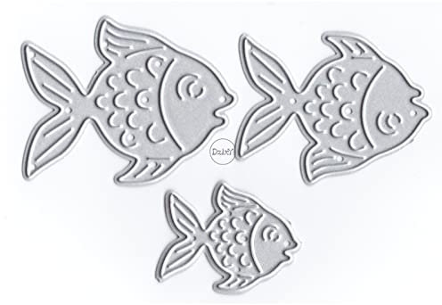 DzIxY Überlappende Fisch-Metall-Stanzformen für Kartenherstellung, Prägepapier, Stanzformen, Scrapbook, Maschinenschablonen, Aufbewahrungstaschen, Zubehör