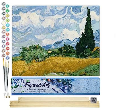 Figured'Art Peinture par Numéro Adulte Van Gogh - Ciel - Activité Manuelle Kit de Loisir Créatif DIY Numéro d'Art Complet - 40x50cm avec châssis en bois à monter