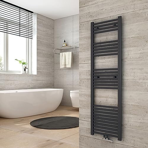 Heilmetz Anthrazit BadHeizkörper 40 x 140 cm Handtuchtrockner Bad-Heizkörper Handtuchheizkörper Mittelanschluss Heizung 663 Watt Leistung Handtuchwärmer