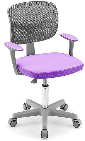 DREAMADE Kinder Schreibtischstuhl höhenverstellbar, ergonomischer Jugenddrehstuhl mit Rückenlehne & Armlehnen, Kinder Drehstuhl mit 5 Rollen, für Kinder 3-10 Jahre alt, bis 150kg belastbar (Violett)