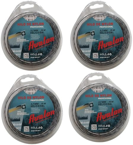 Avalon - Pack 4 Hilos Reforzado de Nylon Universal para Desbrozadora y Cortacésped (2,7 mm x 15 m) - Hilo de desbrozadora Reforzado DualPower para maleza