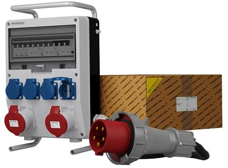Doktorvolt Stromverteiler mit Kabel 5x10mm2 CEE Stecker 32A Profi-Baustromverteiler Schuko Mennekes-Steckdosen CEE-Steckdosen IP44 TD-S/FI 2x32A 4x230