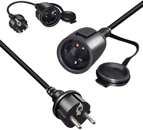 Nizirioo 1M Doppelstecker für Steckdose: 16 A/250 V Eurostecker Verlängerung, Schwarz Verlängerungskabel, 1.0mm² Wasserdicht Doppel-Verlängerung für Haus, Büro, Küche, Zuhause, Außenbereich