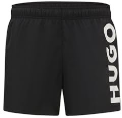 HUGO Herren ABAS Schnell trocknende Badeshorts mit vertikalem Logo-Print Schwarz001 S